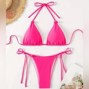 Hot Pink Tie-Side Triangle Bikini
